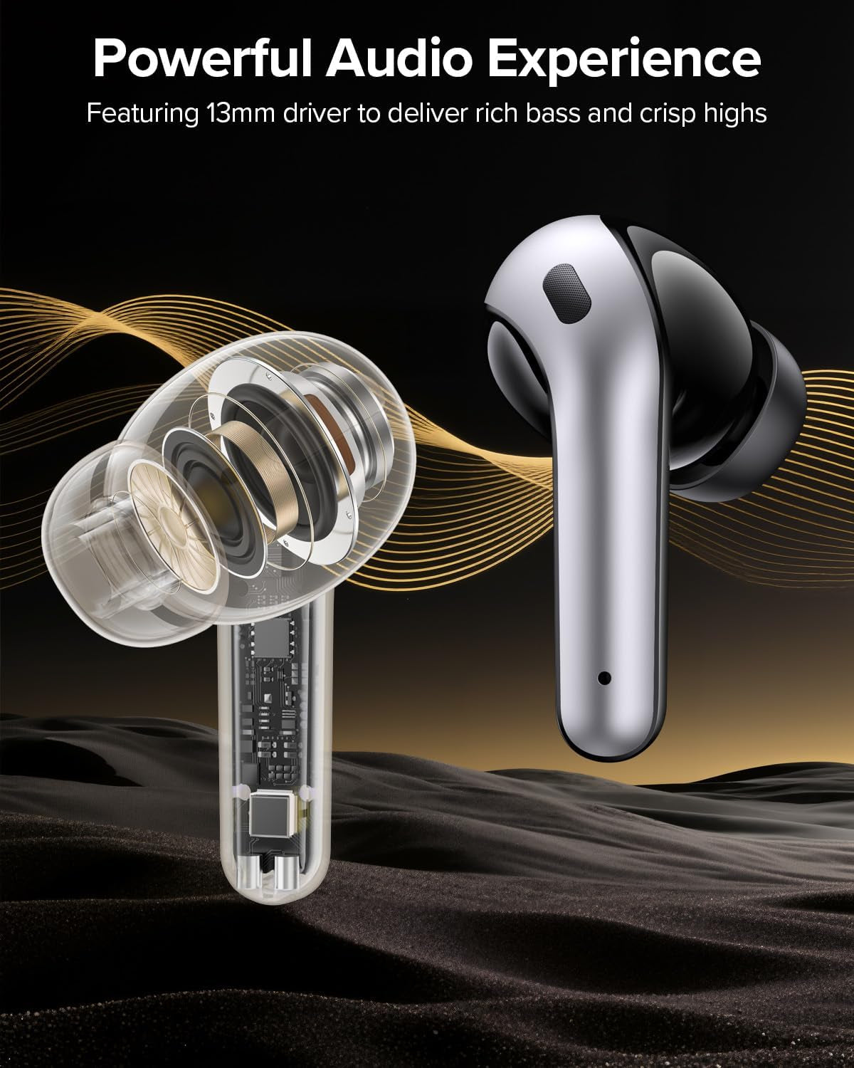 Bluetooth Headphones True Wireless Earbuds 60H Playback LED Power Display Earphones with Wireless Charging Case IPX5 Waterproof In-Ear Ear Buds with Mic for TV Smart Phone Laptop Computer Sports