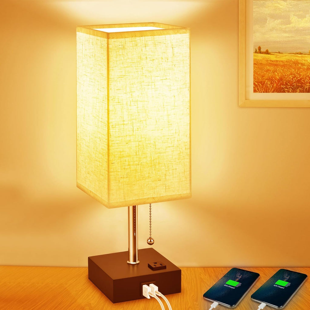 USB Table Lamp, Small Lamp Bedside Lamp with USB Port to Recharging Your Devices,Warm LED Bulb Included,Ambient Light, Fabric Shade, Nightstand Lamp Perfect for Bedroom