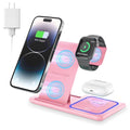 Wireless Charger, 18W 3 in 1 Wireless Charging Station for Iphone 17 16E 15 14 13 12 Pro, Fast Charger Stand for Iwatch SE 9-11 6-8 2-5, Airpods 4/3/2/Pro, Samsung Galaxy Seires (Pink)