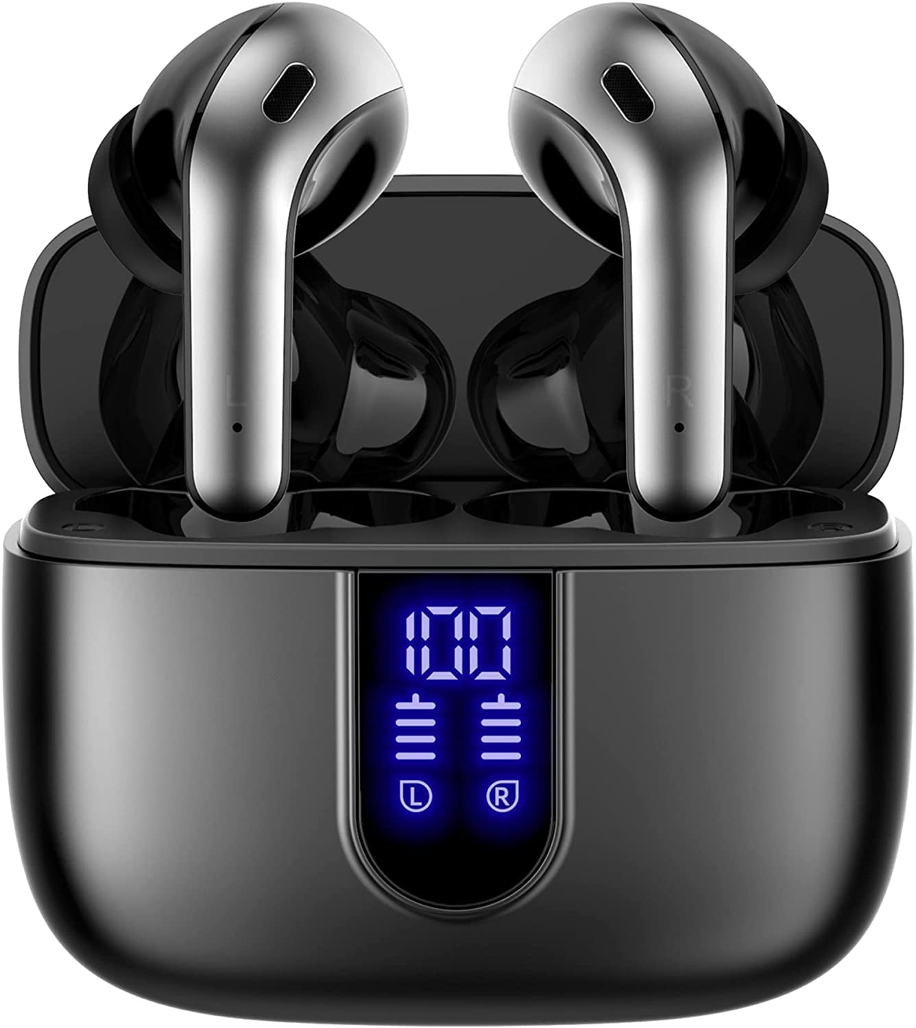 Bluetooth Headphones True Wireless Earbuds 60H Playback LED Power Display Earphones with Wireless Charging Case IPX5 Waterproof In-Ear Ear Buds with Mic for TV Smart Phone Laptop Computer Sports