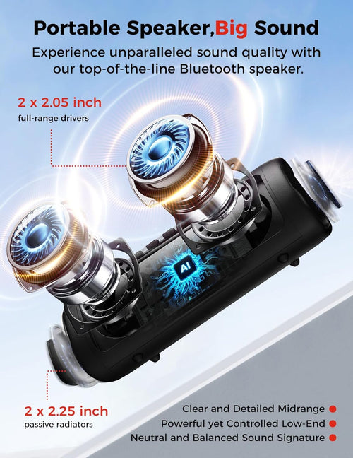 Bluetooth Speaker with HD Sound, Portable Wireless, IPX5 Waterproof, up to 20H Playtime, TWS Pairing, BT5.3, for Home/Party/Outdoor/Beach, Electronic Gadgets, Birthday Gift (Black)