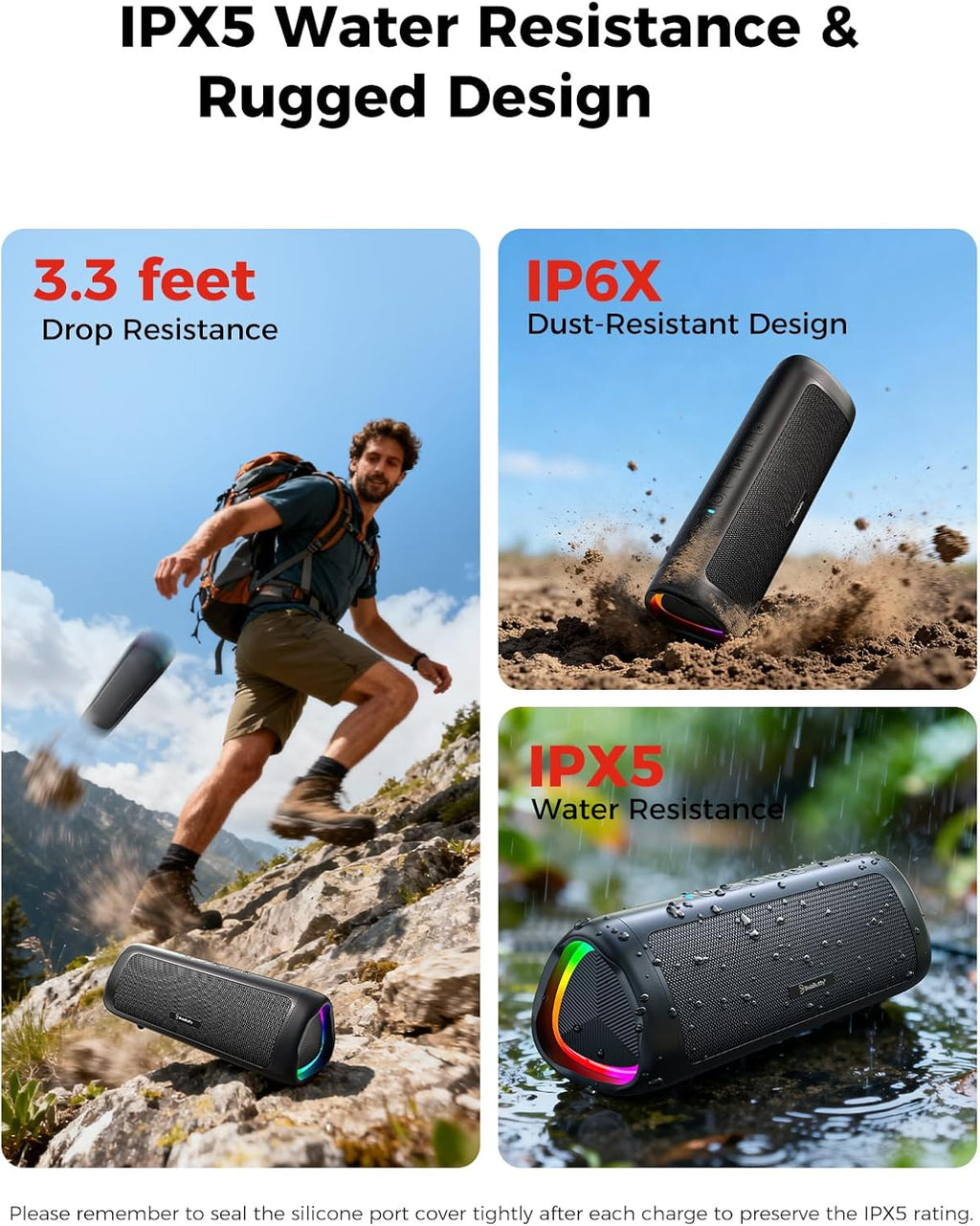 Bluetooth Speaker with HD Sound, Portable Wireless, IPX5 Waterproof, up to 20H Playtime, TWS Pairing, BT5.3, for Home/Party/Outdoor/Beach, Electronic Gadgets, Birthday Gift (Black)